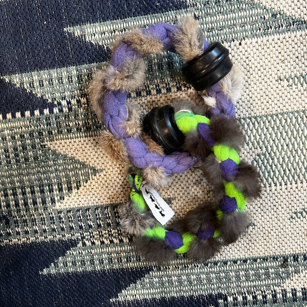 Clean run infinity milker tug with rabbit fur agility dog toy